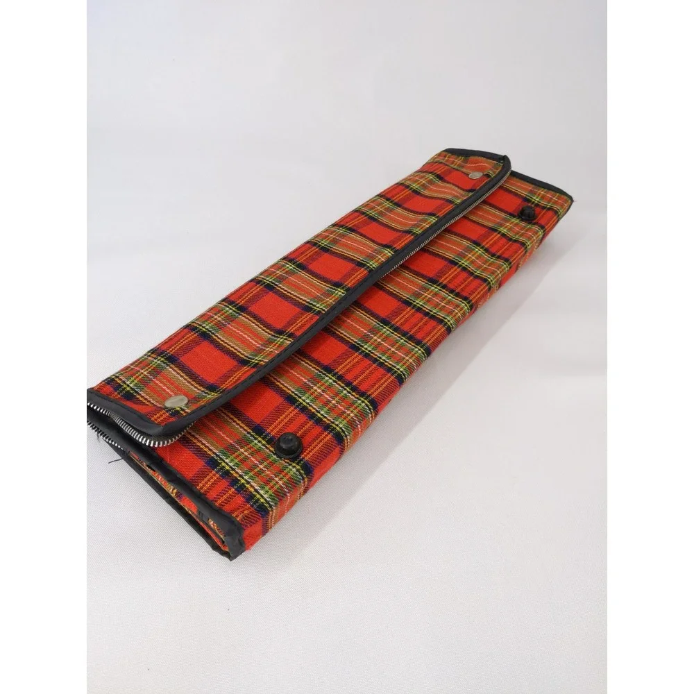 Vintage‎ 60s/70s Suitcase Red Plaid Folding Collapsible Travel Bag Carry On